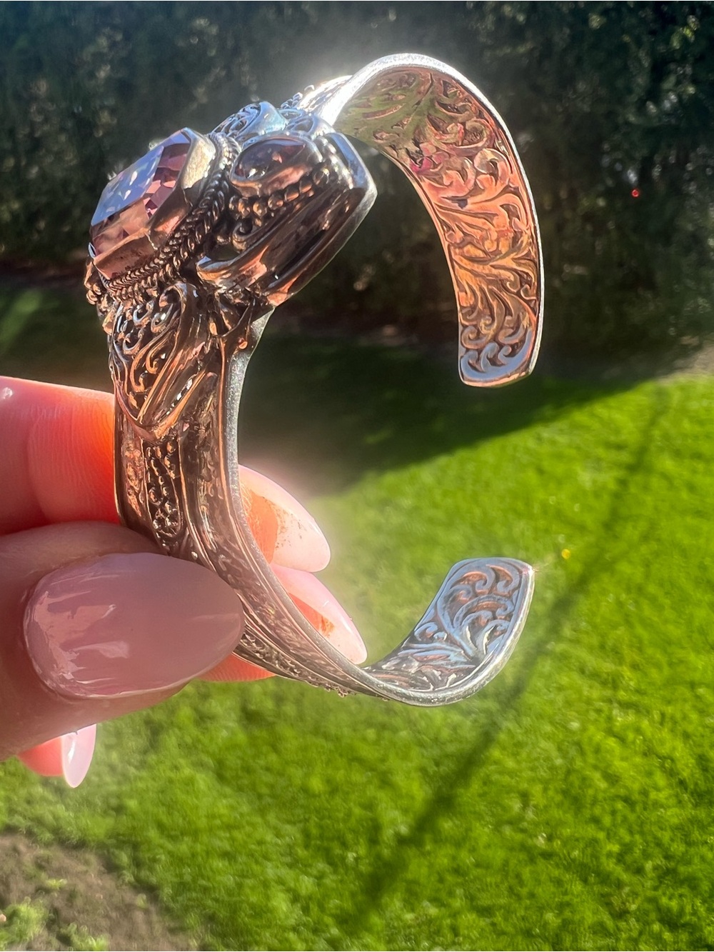 Stunning SARDA Sterling silver cuff bracelet with purple pink crystals - Picture 3 of 15